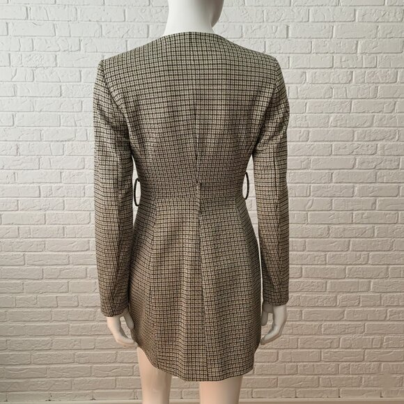 Zara NWOT Brown Black Houndstooth Frock Coat Dress - Picture 11 of 12